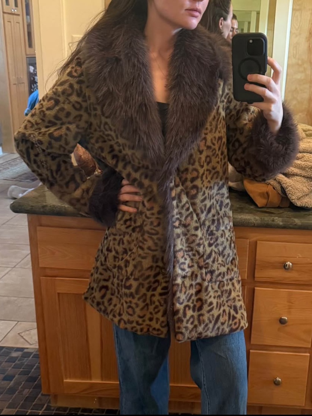 Dolls Kill Leopard Print Coat with Brown Faux Fur Trim